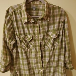 Womens Carhartt Green Plaid Roll Tab 3/4 Sleeves Button Front Shirt